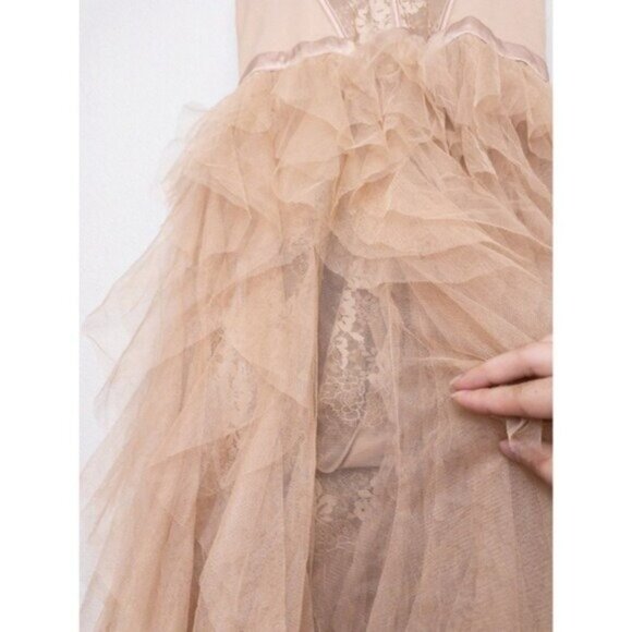 NWT For Love & Lemons x REVOLVE Bustier Gown XL Warm Taupe Ruffle Tulle Lace - Picture 7 of 14
